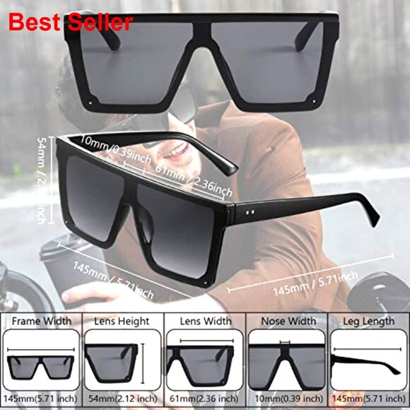 Oversized Flat Top Square Sunglasses Vintage Unisex Square Shade Glasses